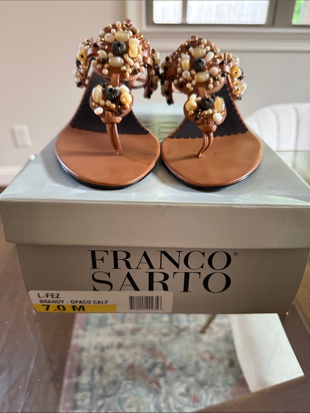 Franco Sarto Beaded Thong Sandals - Brandy Brown